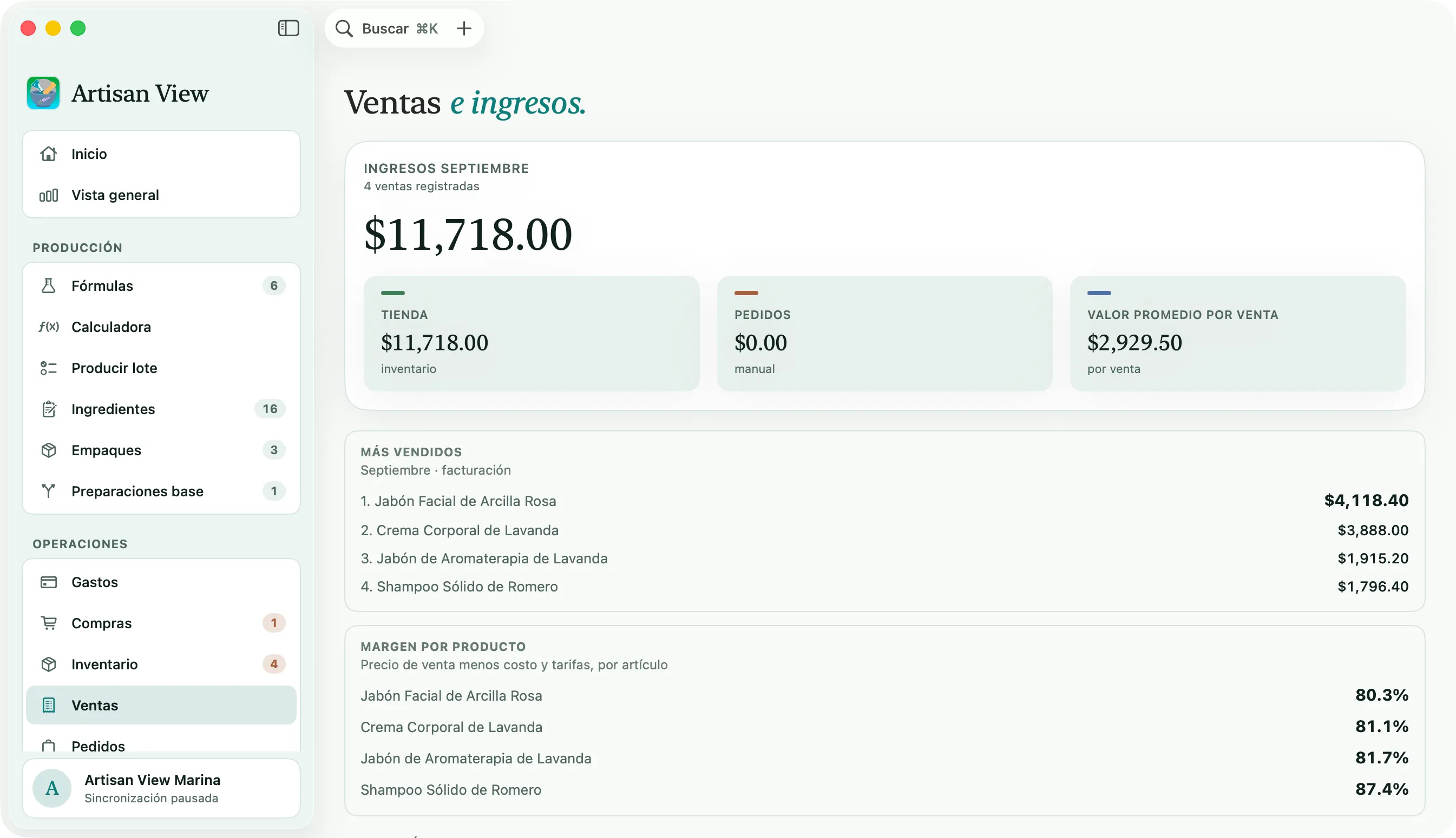Ventas de Artisan View en Mac, en español